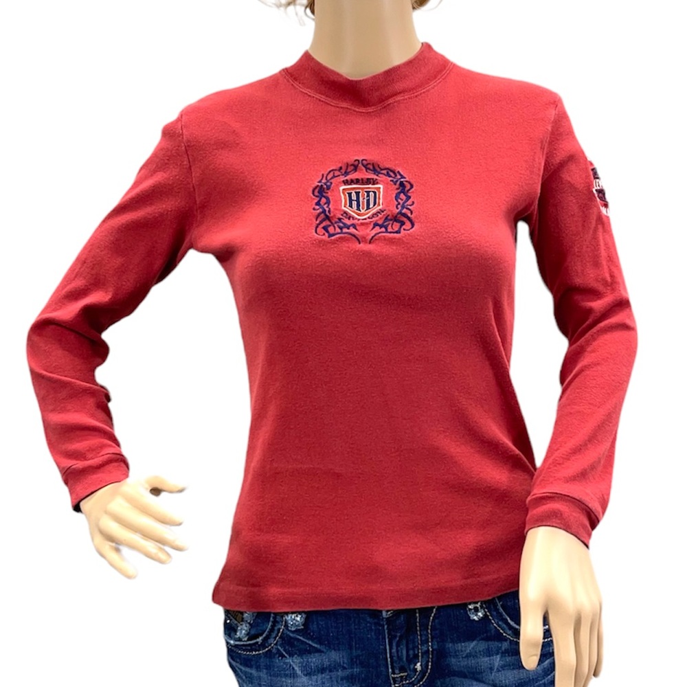 HARLEY-DAVIDSON Vintage Women’s Long Sleeve Rust Color Tee Shirt Size Small